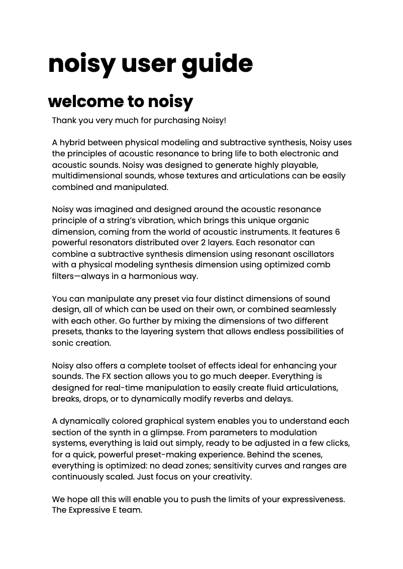 Page n°1 - Manuel utilisateur Expressive E Noisy