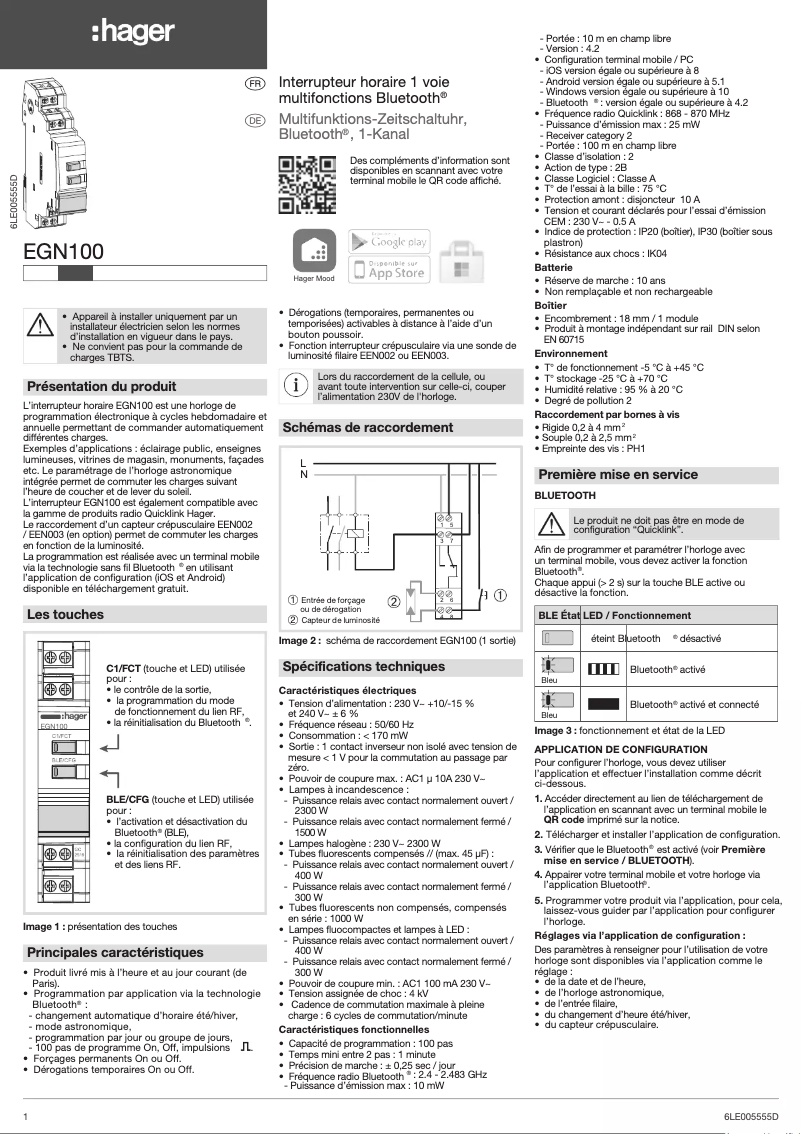 Page 1 de la notice Manuel utilisateur Hager EGK101