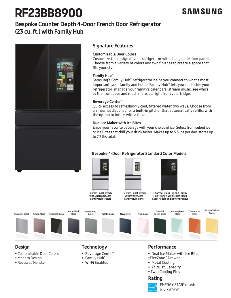 Page 1 de la notice Fiche technique Samsung RF23BB890012