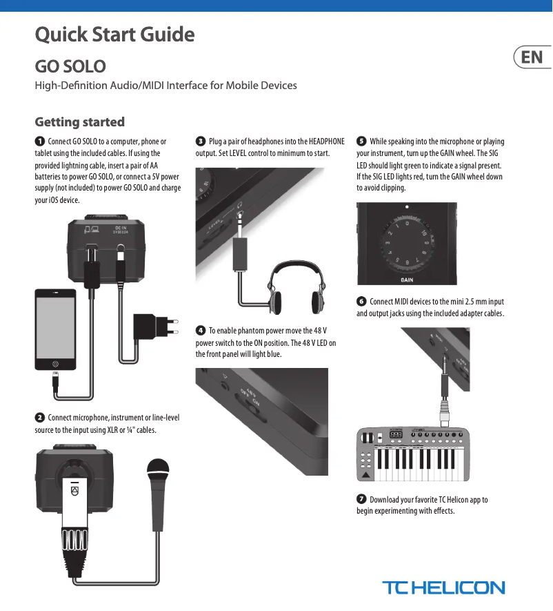 Page 1 de la notice Guide de démarrage rapide TC Helicon GO Solo