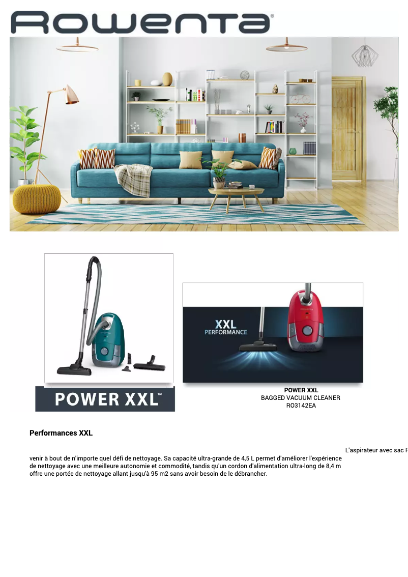 Página 1 del manual Ficha técnica Rowenta Power XXL RO3142