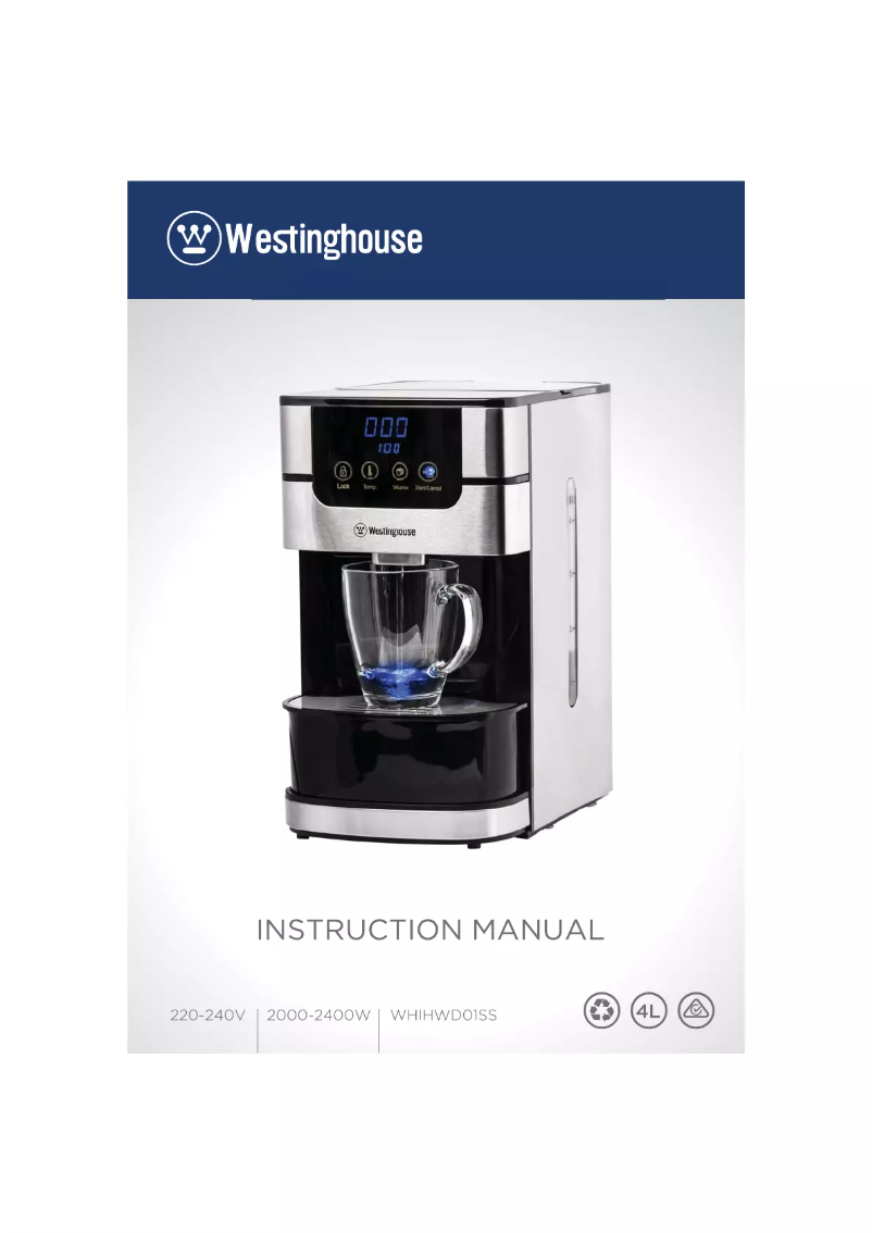 Page n°1 - Manuel utilisateur Westinghouse WHIHWD01SS