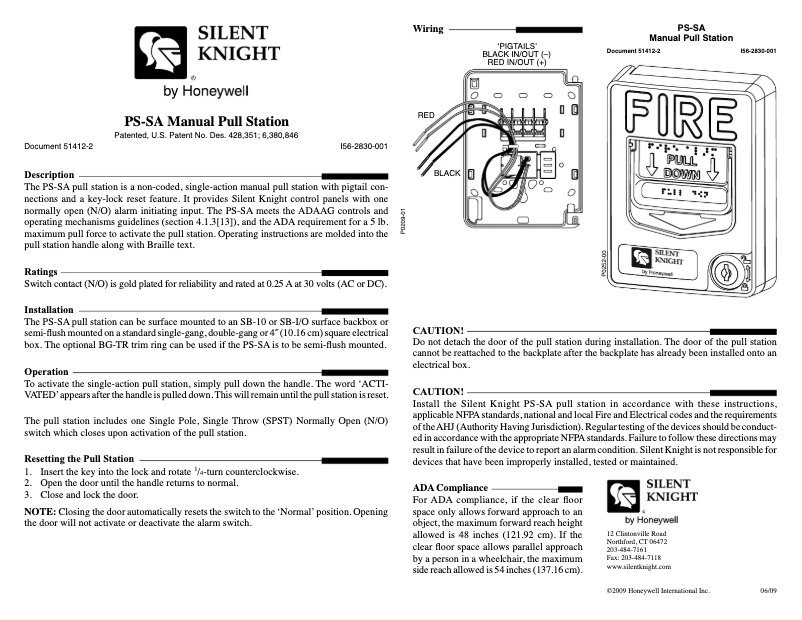 Page n°1 - Manuel utilisateur Silent Knight PS-SA