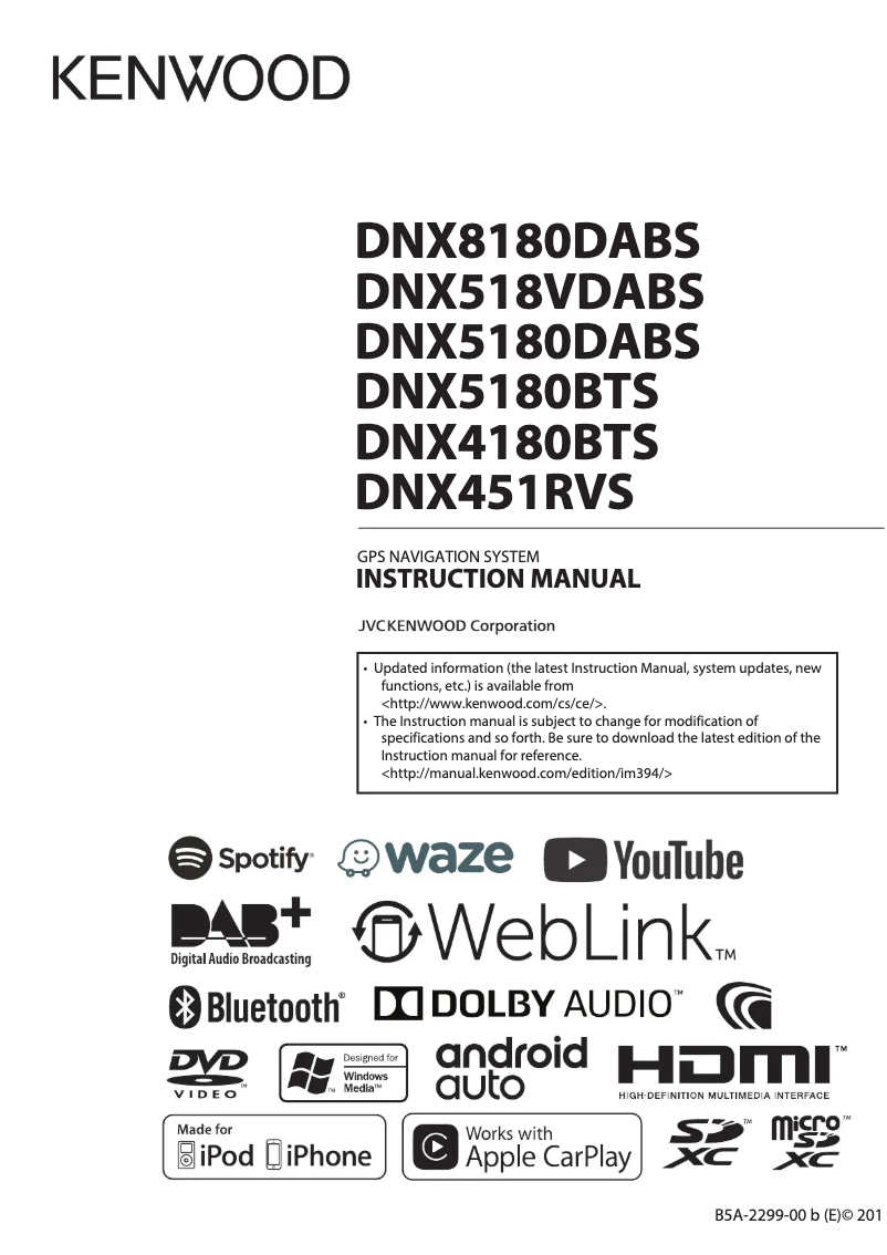 Page n°1 - Manuel utilisateur Kenwood DNX5180DABS