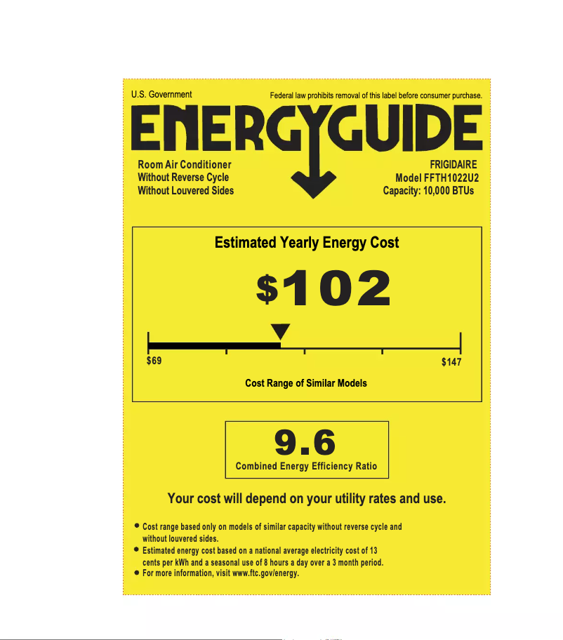 Page n°1 - Label énergétique Frigidaire FFTH1022U2