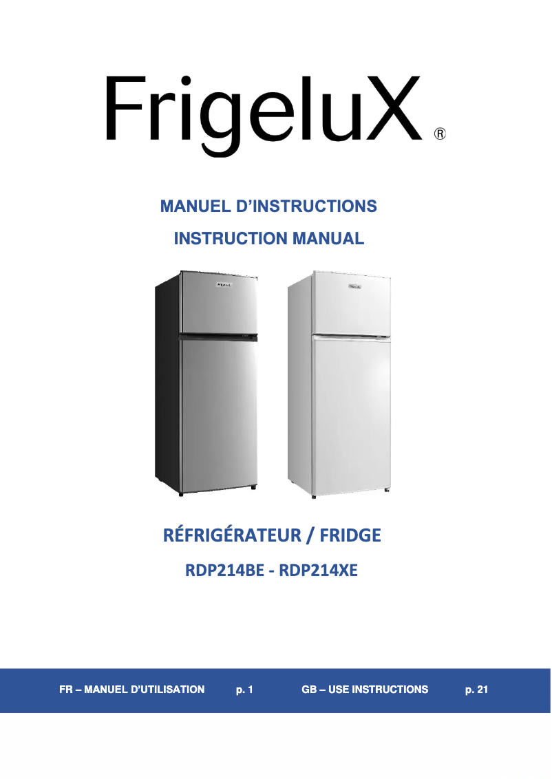 Page 1 de la notice Manuel utilisateur FrigeluX RDP214XE