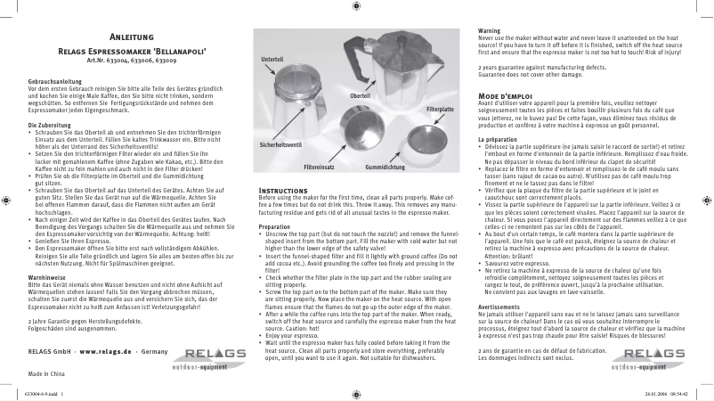 Page n°1 - Manuel utilisateur Relags Bellanapoli 633004