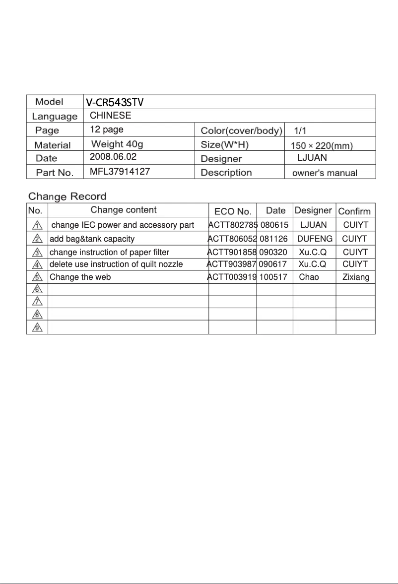 Página 1 del manual Manual de usuario LG V-CR543STV