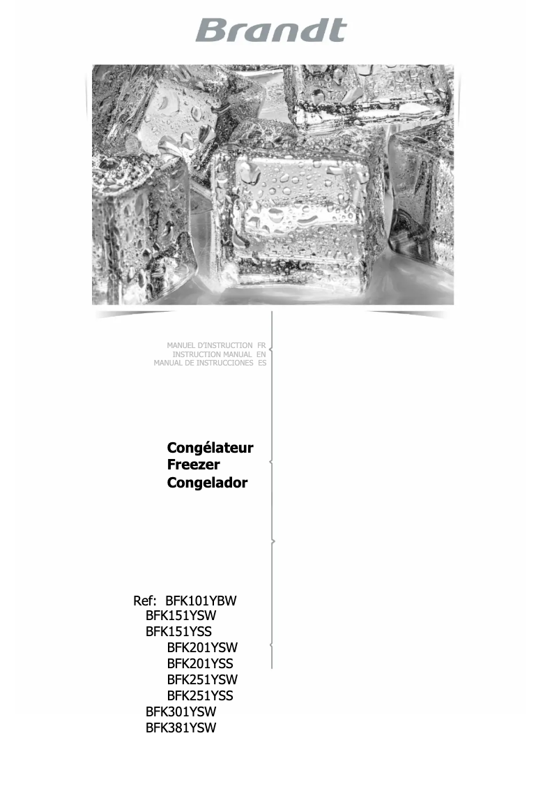Page 1 de la notice Manuel utilisateur Brandt BFK151YSW