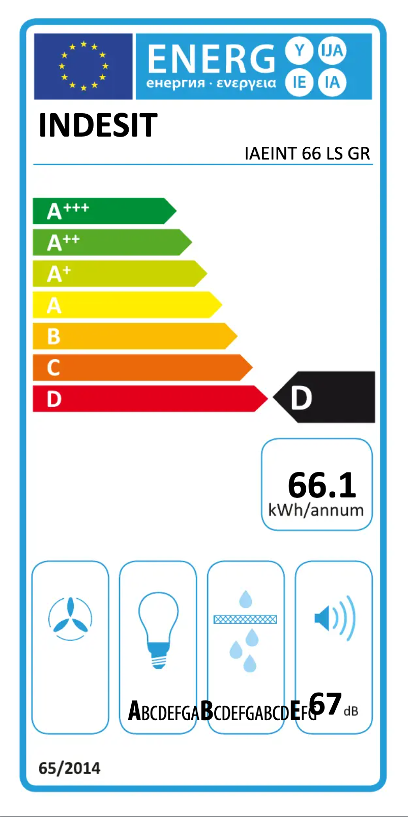 Page n°1 - Label énergétique Indesit IAEINT 66 LS GR
