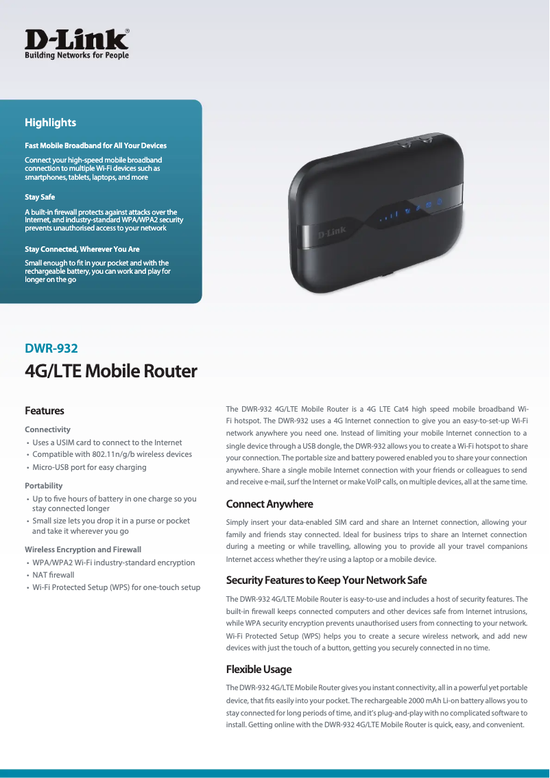 Page 1 de la notice Fiche technique D-Link DWR-932