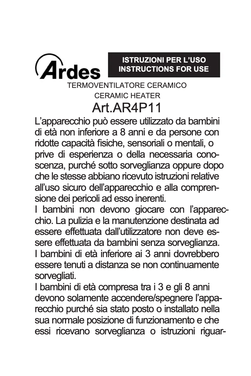 Page n°1 - Manuel utilisateur Ardes AR4P11