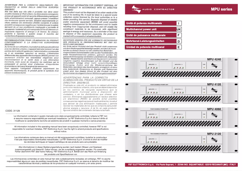 Page 1 de la notice Manuel utilisateur FBT MPU 4060
