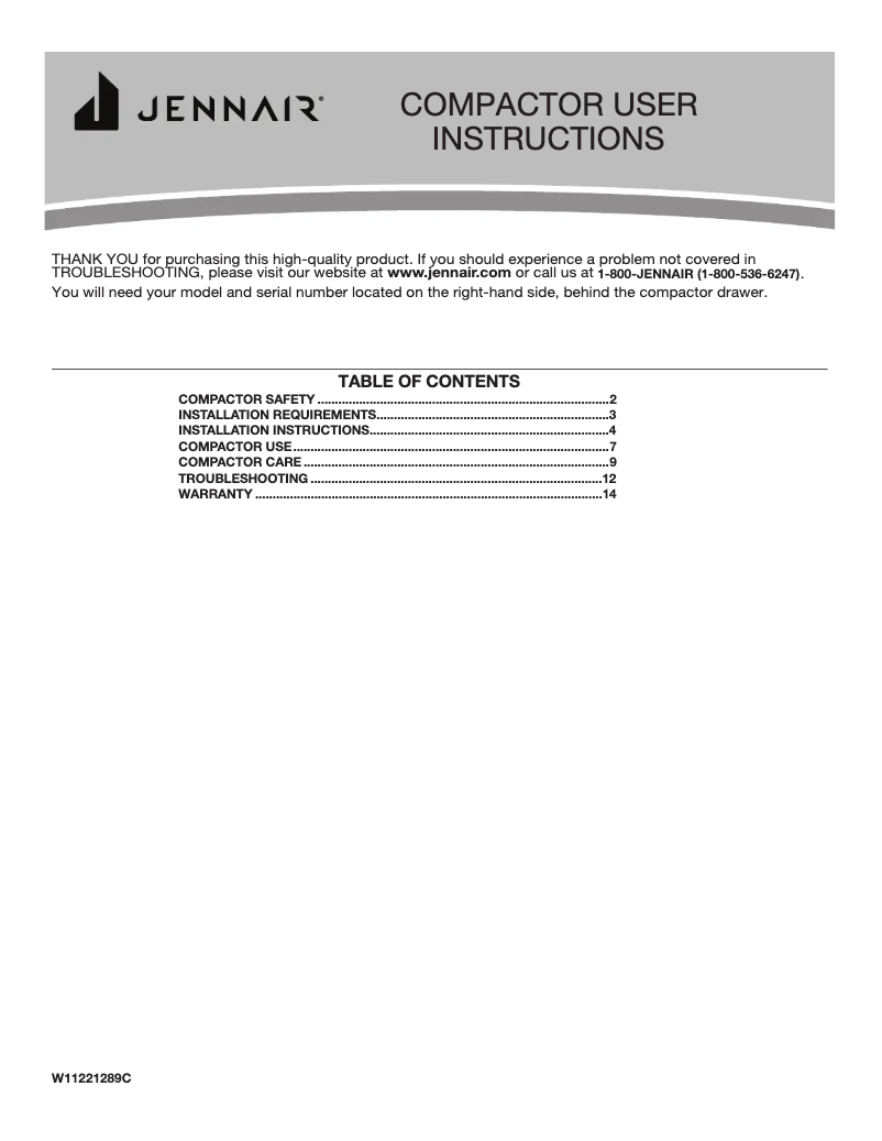 Page n°1 - Manuel utilisateur JennAir TC707S