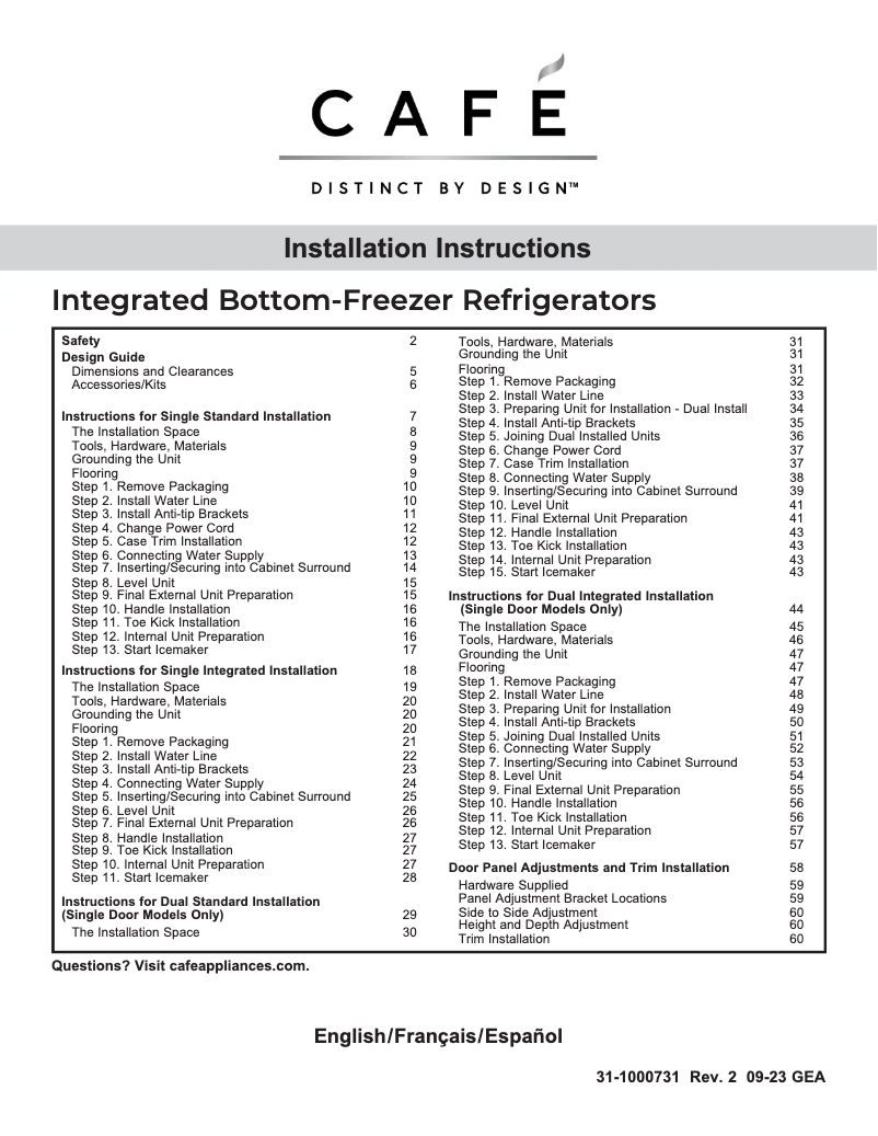 Página 1 del manual Guía de instalación Café CIC36RP2VS1