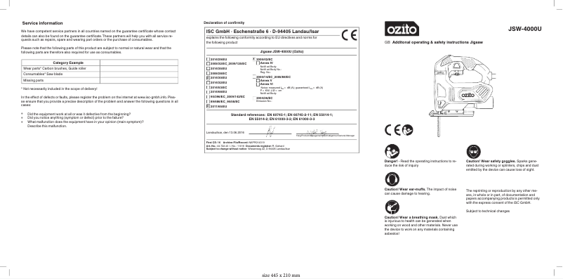 Image de la première page du manuel de l'appareil JSW-4000U