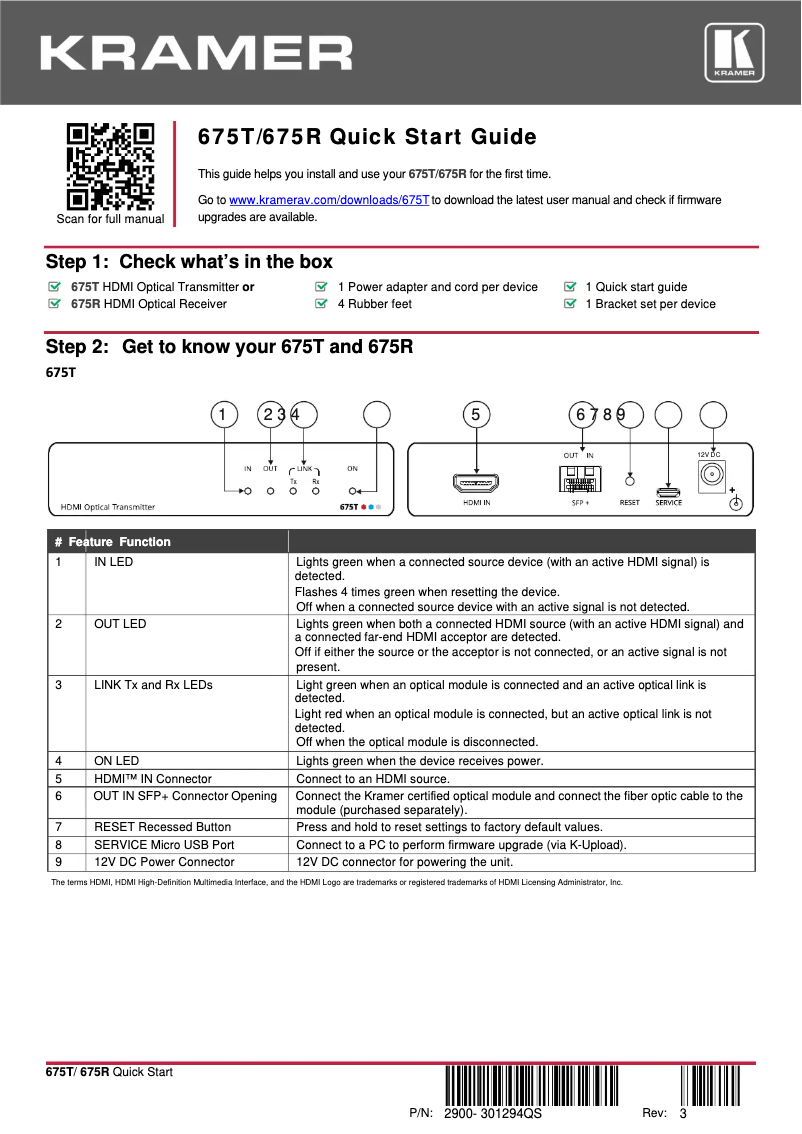 Page 1 de la notice Manuel utilisateur Kramer 675R