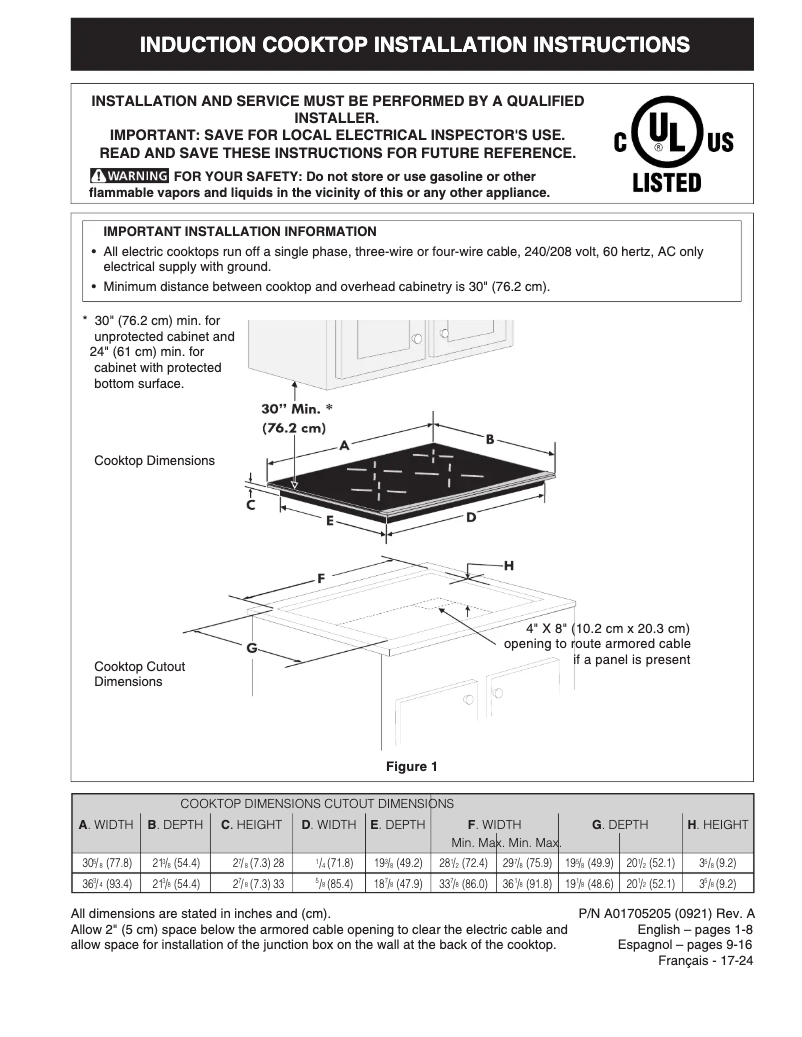 Page n°1 - Guide d'installation Frigidaire GCCI3667AB