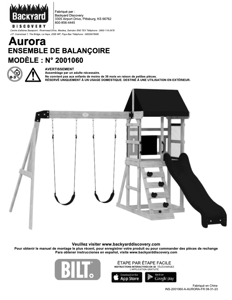 Page 1 de la notice Manuel utilisateur Backyard Discovery Aurora