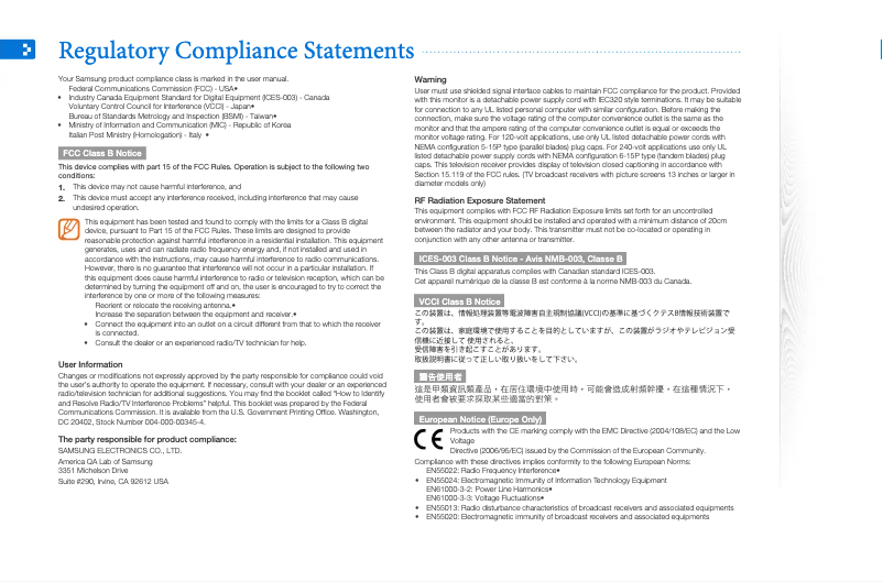 Page n°1 - Instructions de sécurité Samsung 1000P