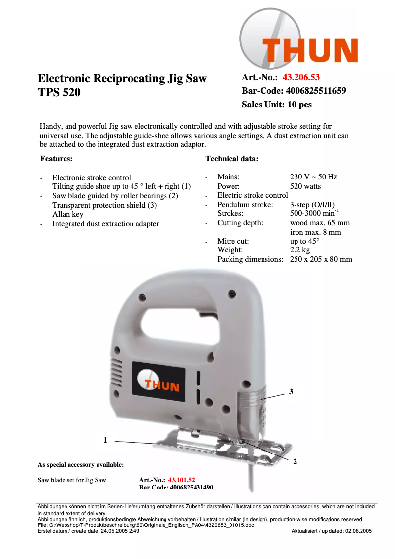 Page 1 de la notice Manuel utilisateur THUN TPS 520