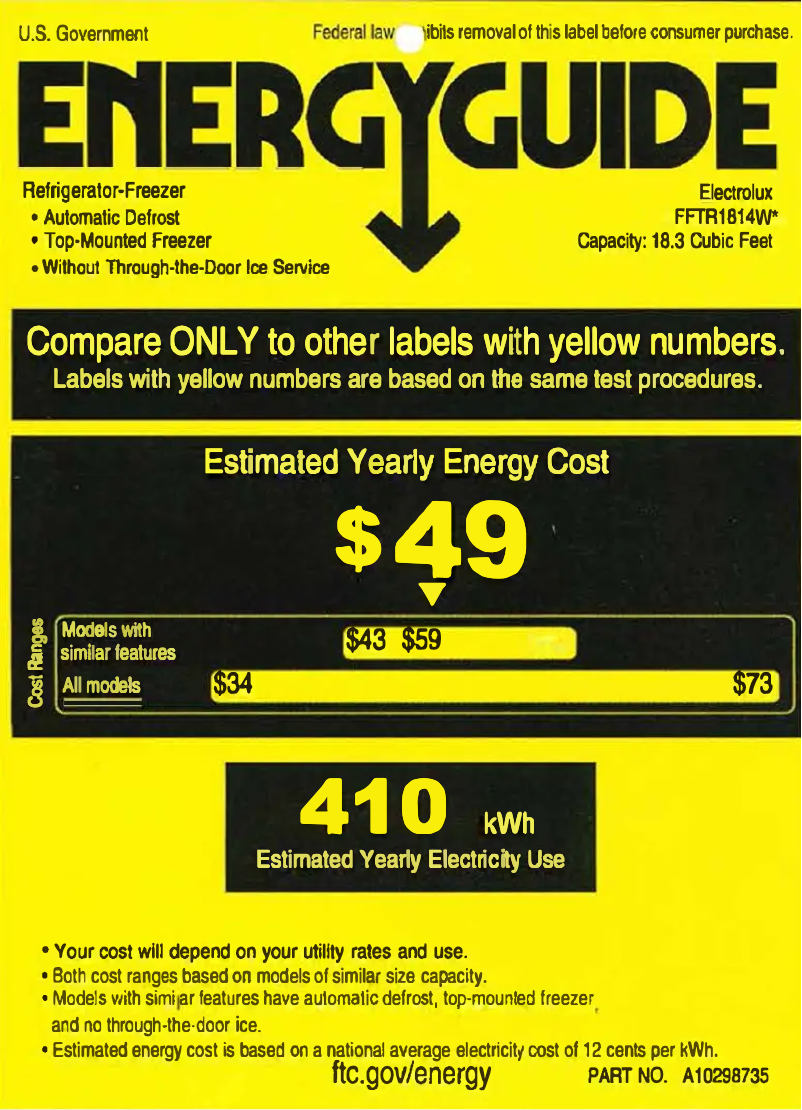 Page n°1 - Label énergétique Frigidaire FFTR1814WB