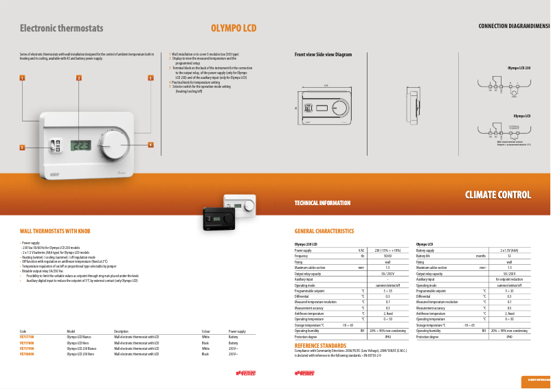 Page n°1 - Fiche technique Vemer Olympo LCD