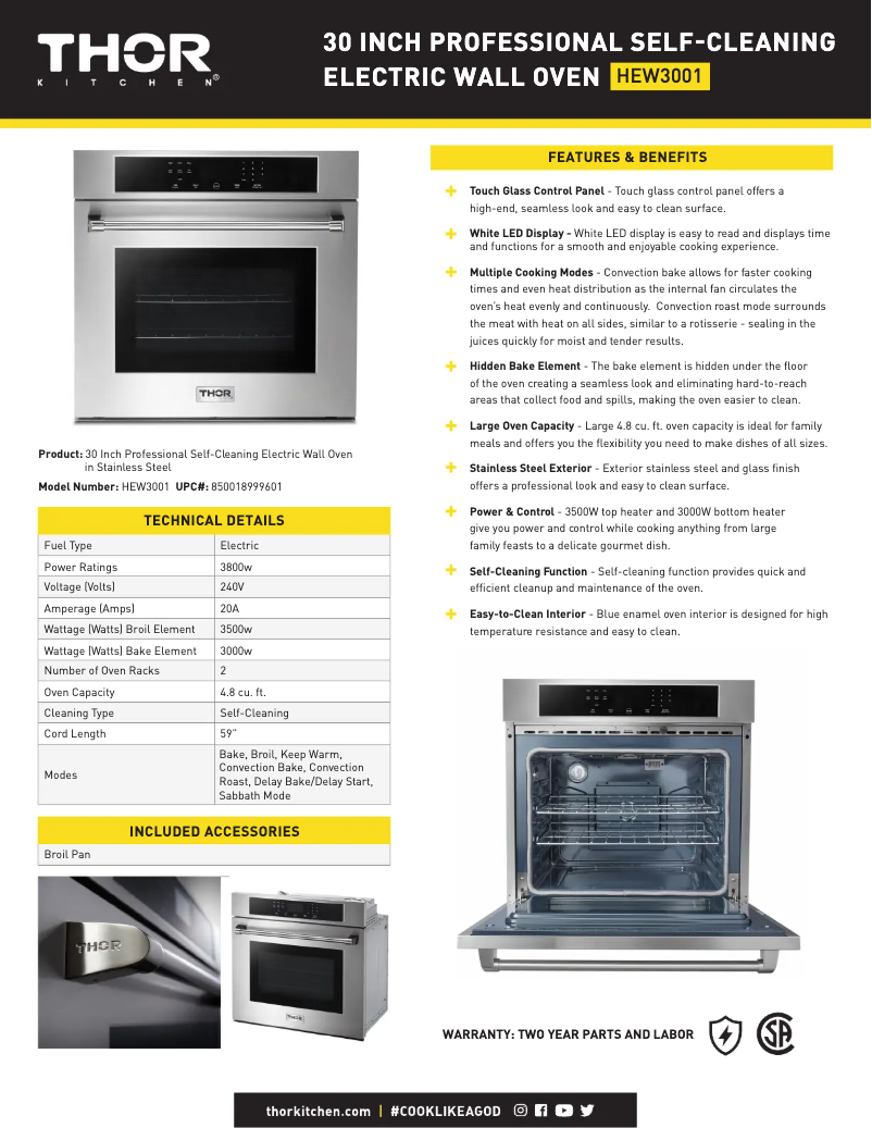 Page 1 de la notice Fiche technique Thor HEW3001