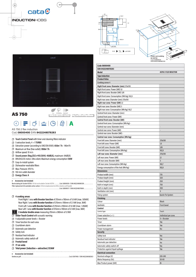 Página 1 del manual Ficha técnica CATA AS750
