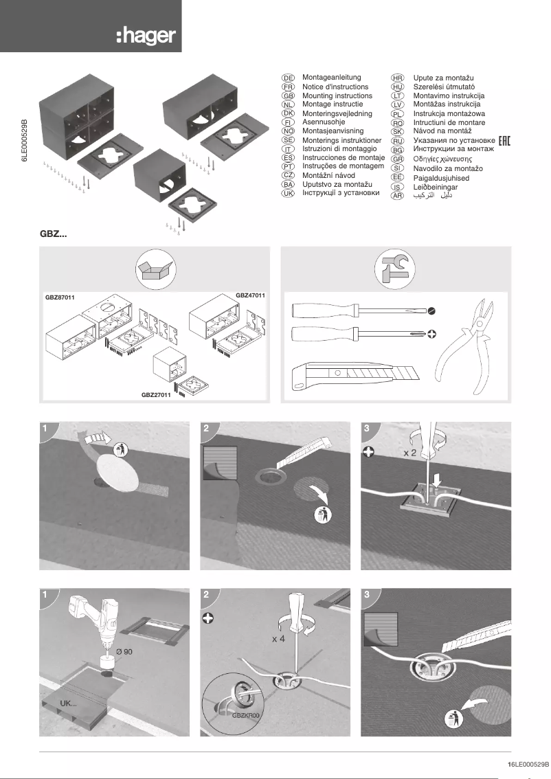 Page 1 de la notice Guide d'installation Hager GBZWR17011