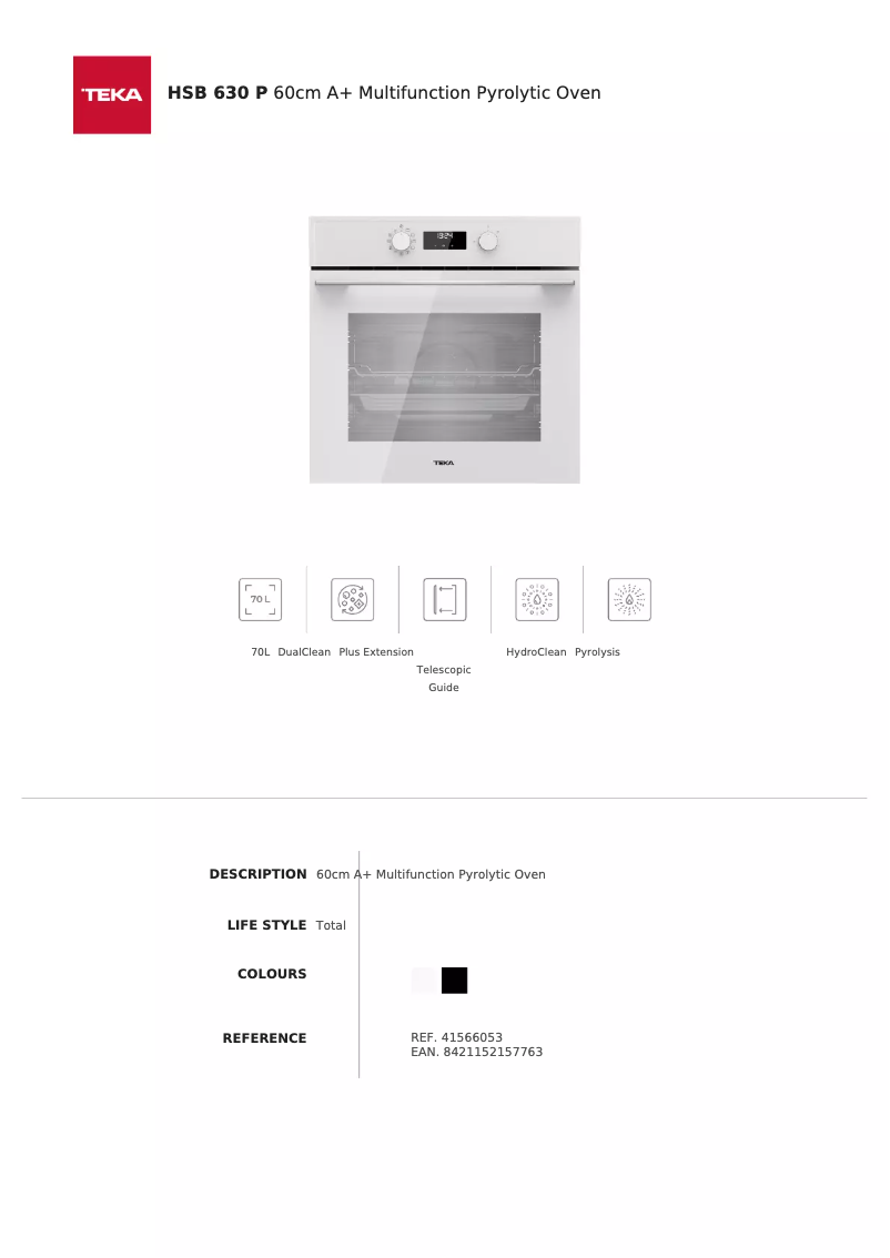 Page n°1 - Fiche technique Teka HSB 630 P