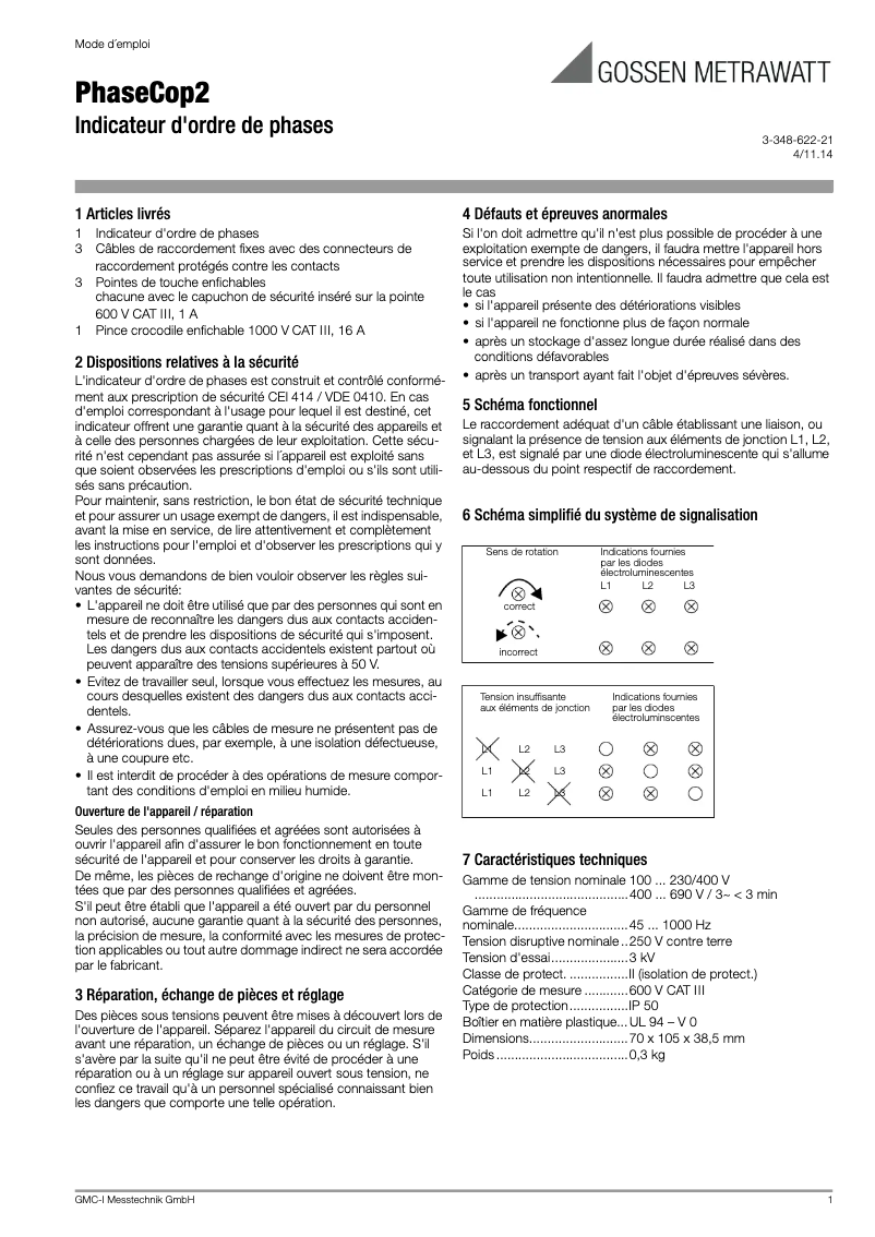 Image de la première page du manuel de l'appareil PhaseCop 2