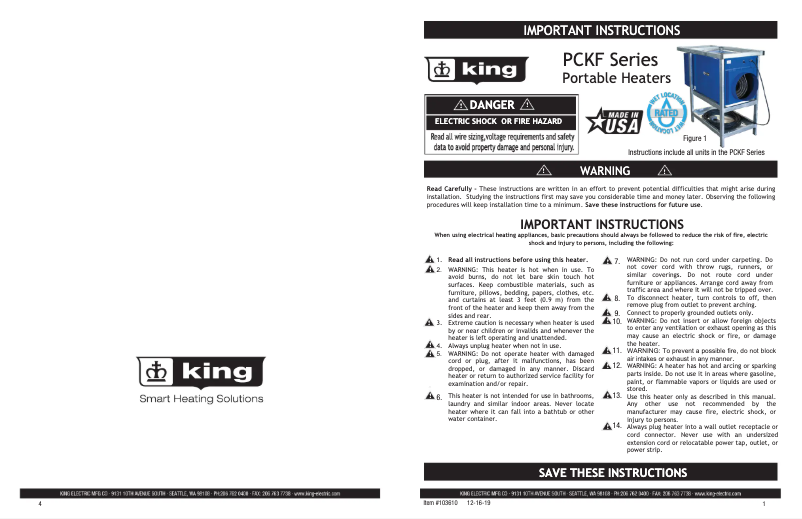 Page 1 of the manual User Manual King PCKF2020-3