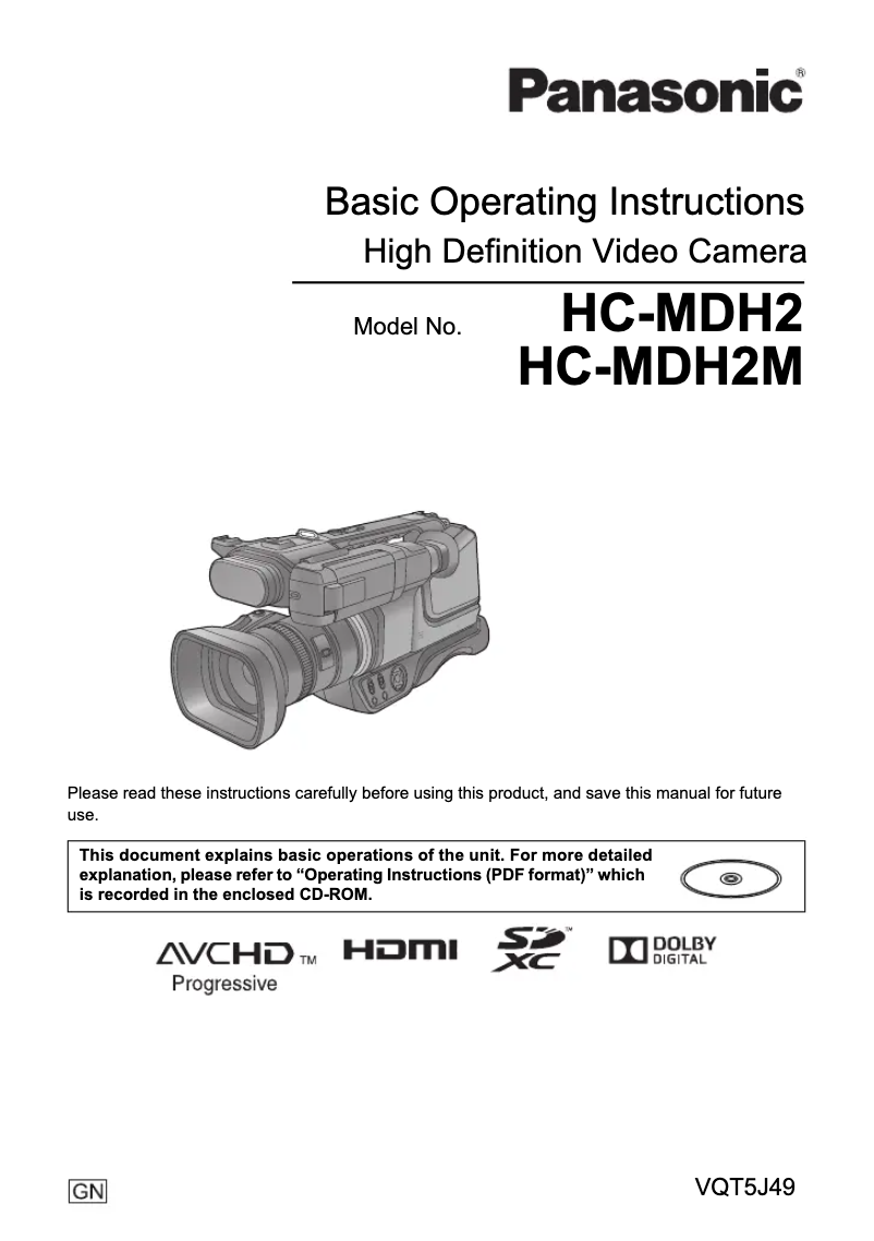 Page 1 de la notice Manuel utilisateur Panasonic HC-MDH2