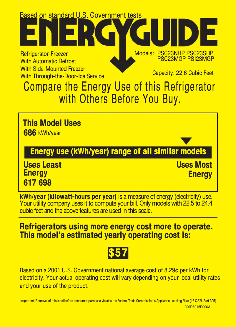 Page n°1 - Label énergétique GE Profile Arctica CustomStyle PSC23NHPBB