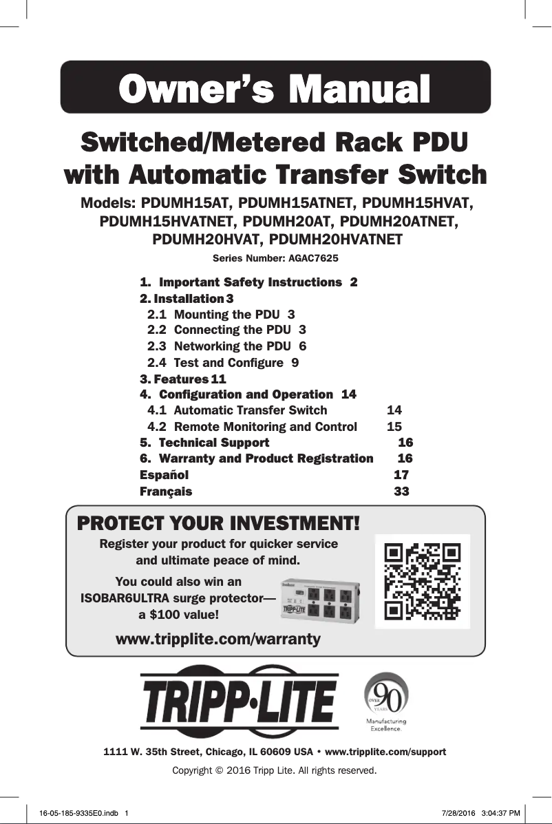 Image de la première page du manuel de l'appareil PDUMH15HVATNET