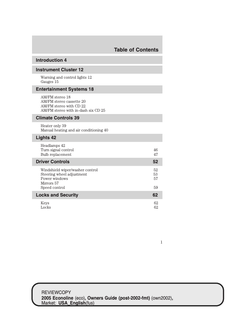 Page 1 de la notice Manuel utilisateur Ford E-350 (2005)