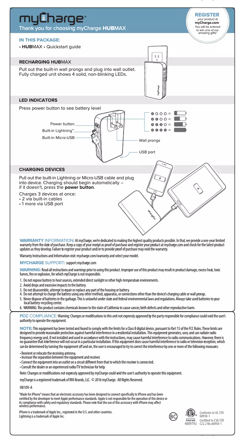 Página 1 del manual Manual de usuario myCharge HubMax HB10V