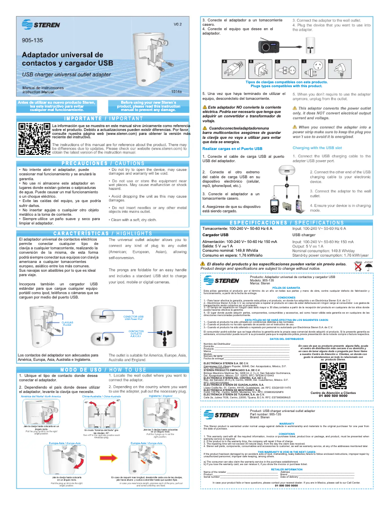 Page 1 de la notice Manuel utilisateur Steren 905-135