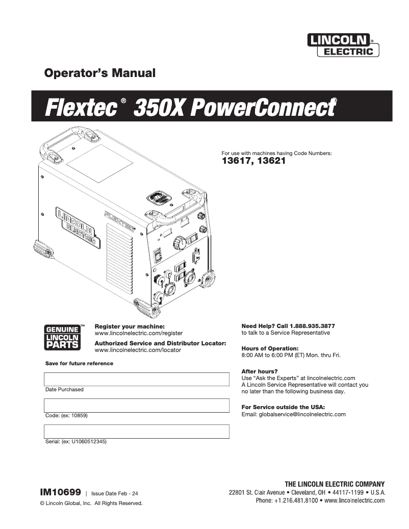Page n°1 - Manuel utilisateur Lincoln Electric Flextec 350X PowerConnect