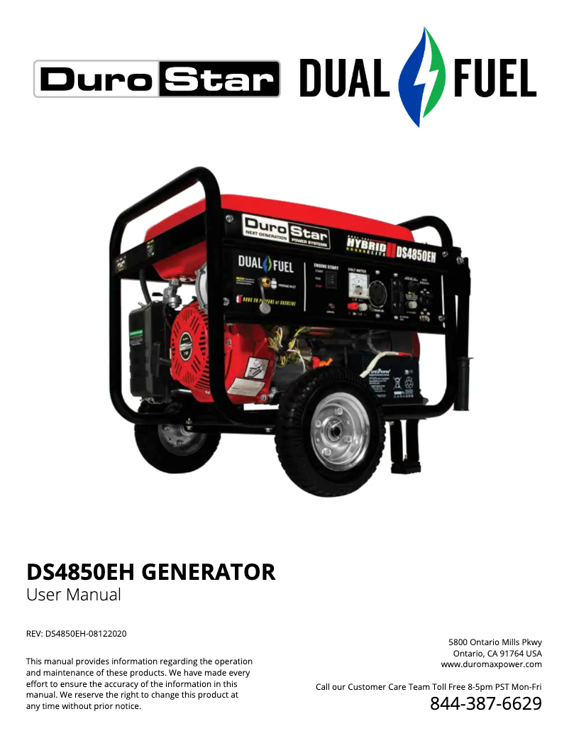 Page n°1 - Manuel utilisateur DuroMax DS4850EH