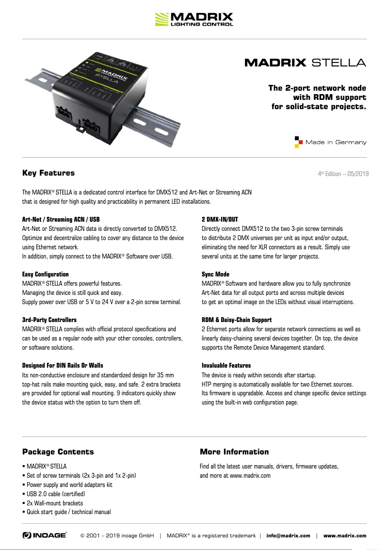 Page 1 de la notice Fiche technique Madrix STELLA