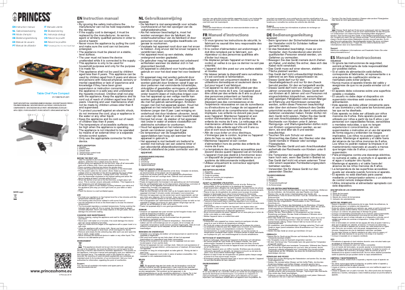 Page 1 de la notice Manuel utilisateur Princess Table Chef Pure compact 103010