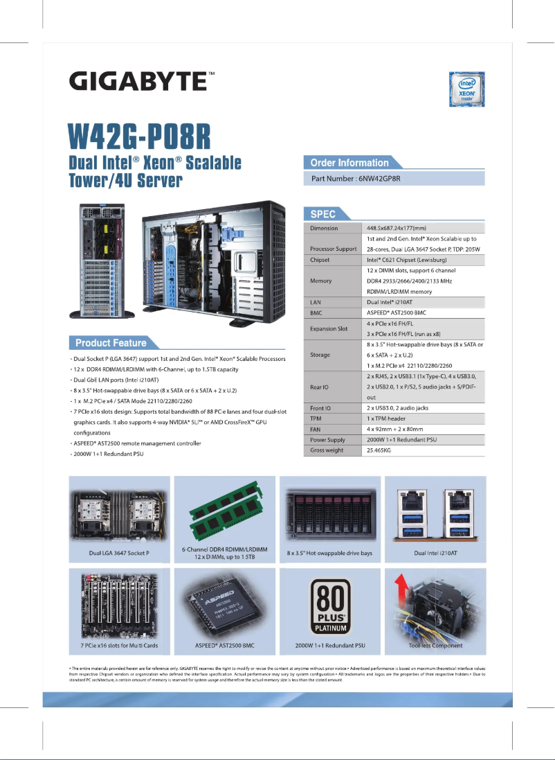 Página 1 del manual Ficha técnica Gigabyte W42G-P08R