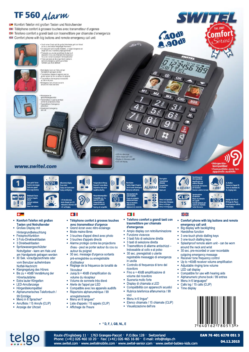 Página 1 del manual Ficha técnica Switel TF560