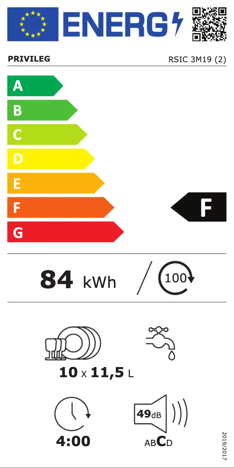 Page 1 de la notice Label énergétique Privileg RSIC 3M19