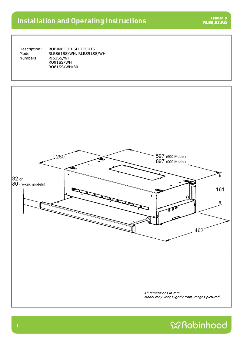 Page 1 de la notice Manuel utilisateur Robinhood RLES61SS