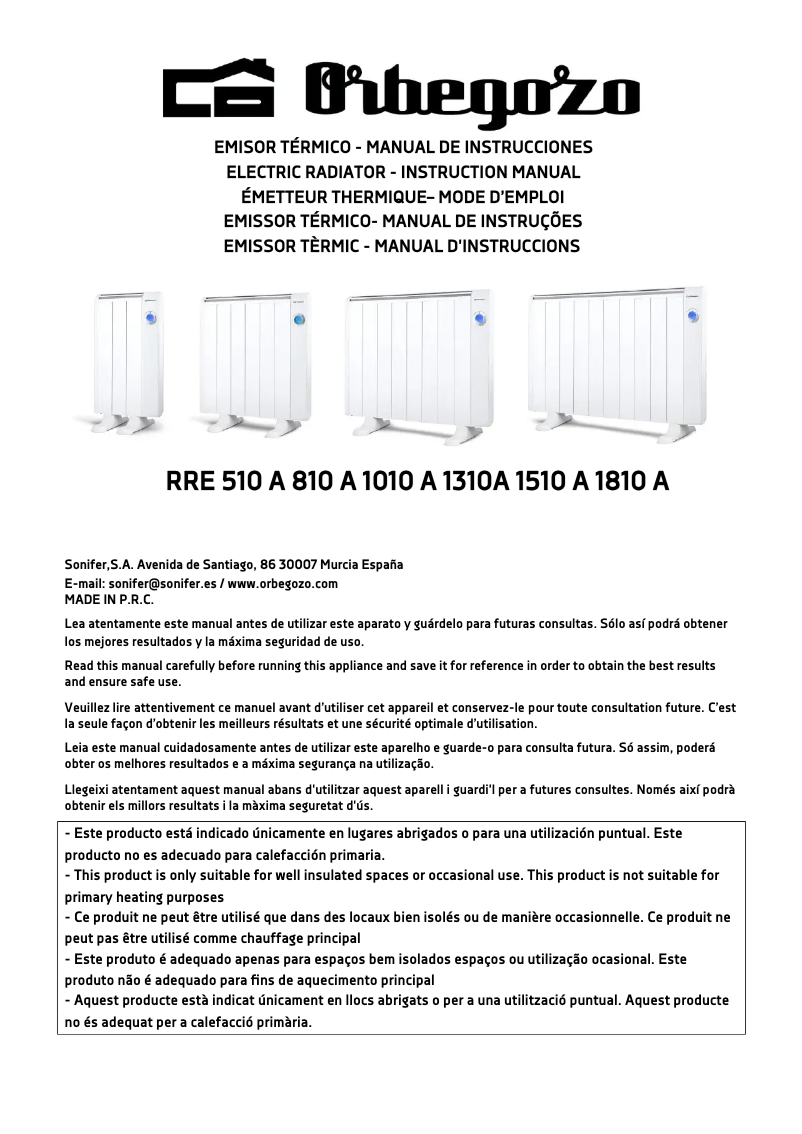 Page n°1 - Manuel utilisateur Orbegozo RRE 510