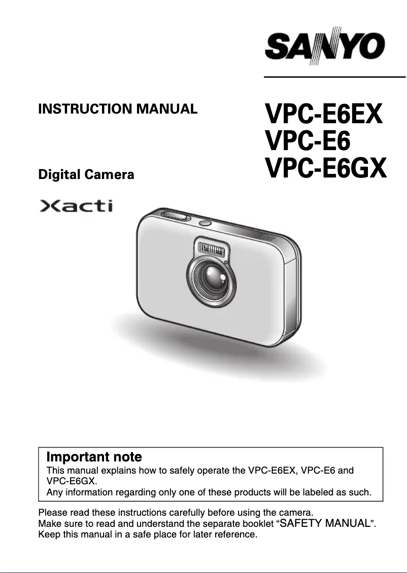 Image de la première page du manuel de l'appareil Xacti VPC-E6GX