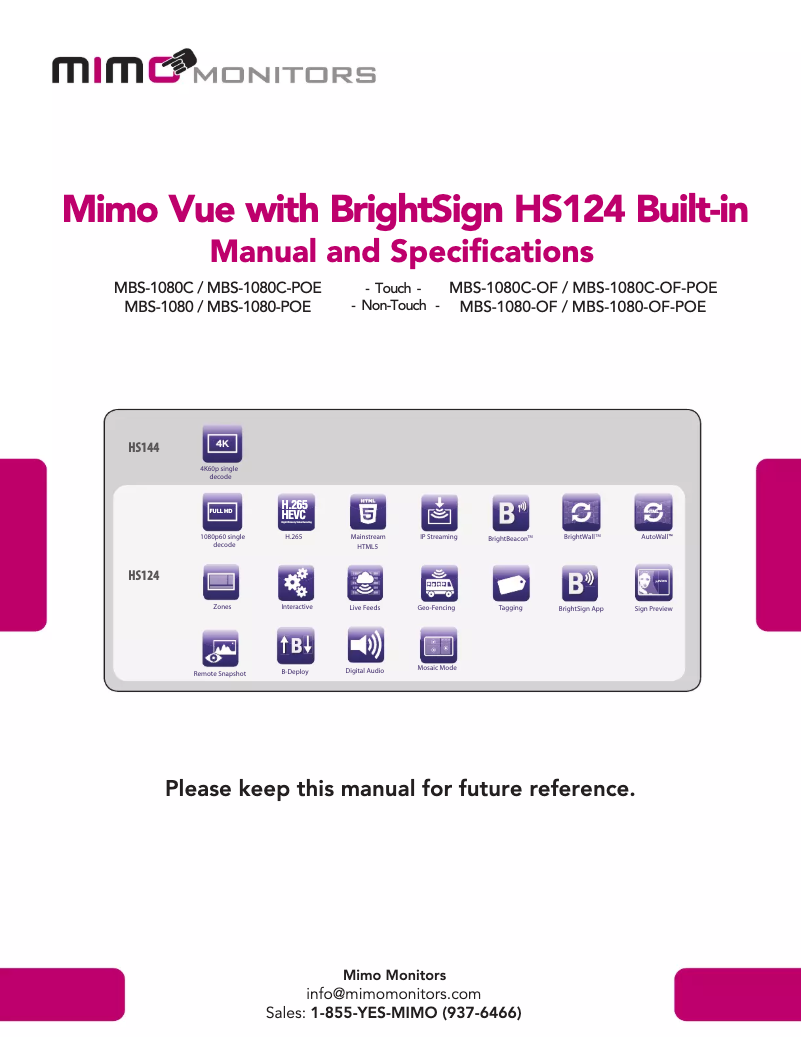 Page n°1 - Manuel utilisateur Mimo Monitors MBS-1080C-POE